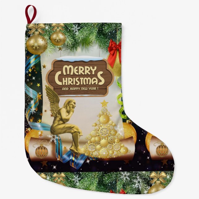 Christmas Stocking, Christmas Angel Large Christmas Stocking (Front)