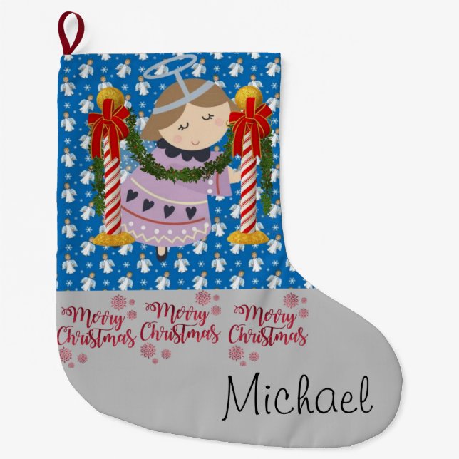 Christmas Stocking, Christmas Angel Large Christmas Stocking (Front)