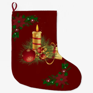 Christmas Stocking, Christmas Candle Large Christmas Stocking