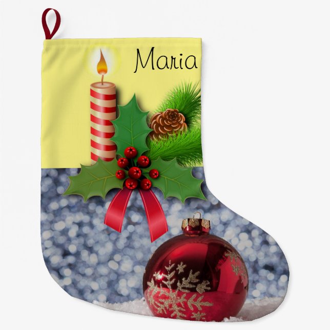 Christmas Stocking, Christmas Candle Large Christmas Stocking (Front)