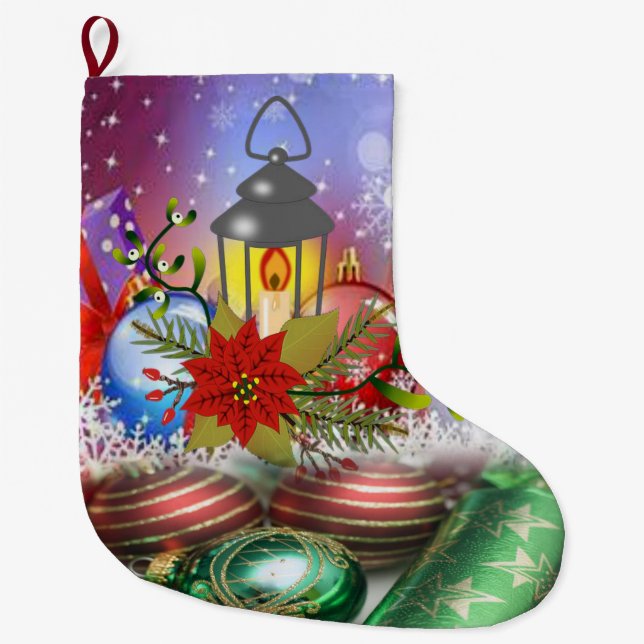 Christmas Stocking, Christmas Candle Large Christmas Stocking (Front)