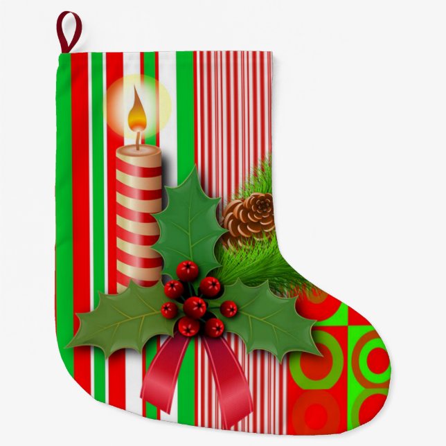 Christmas Stocking, Christmas Candle Large Christmas Stocking (Front)
