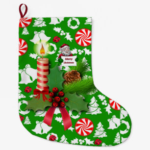 Christmas Stocking, Christmas Candle Large Christmas Stocking