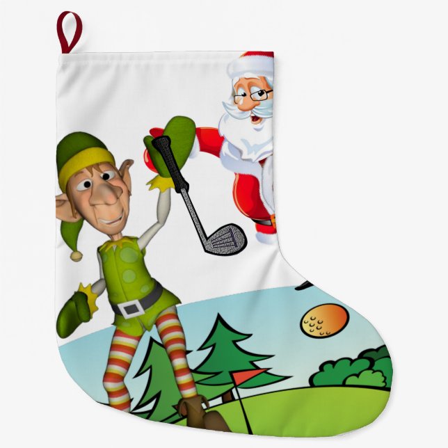 Christmas Stocking, Christmas Elf Golf Large Christmas Stocking (Front)