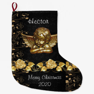 Christmas Stocking, Christmas Gold Angel Large Christmas Stocking