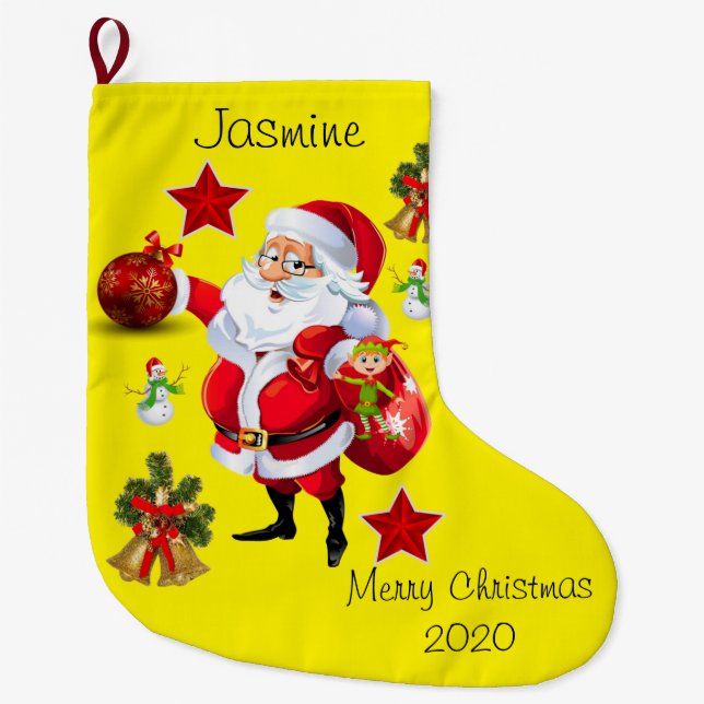 Christmas Stocking, Christmas Santa Snowman Large Christmas Stocking (Front)