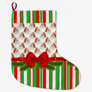 Christmas Stocking, Christmas Santa Stripe Large Christmas Stocking