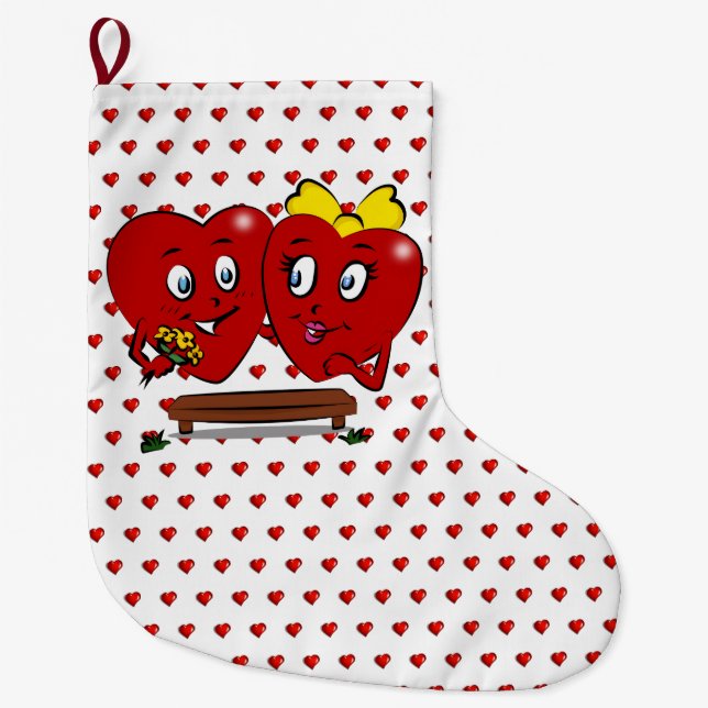 Christmas Stocking, Couple Red Hearts Love Large Christmas Stocking (Front)