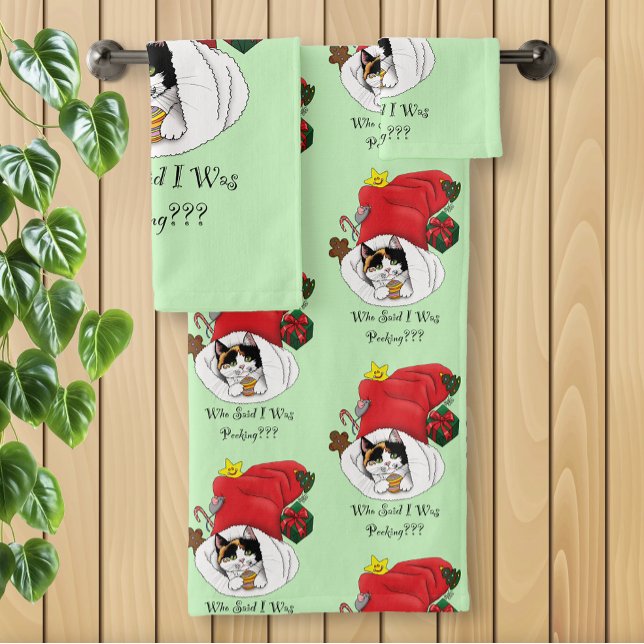 Christmas Stocking Cute Calico Kitten Bath Towel Set (Creator Uploaded)