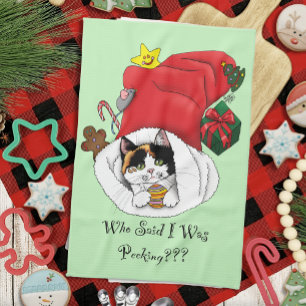 Christmas Stocking Cute Calico Kitten Kitchen Towel