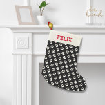 Christmas Stocking For Cat with Name<br><div class="desc">Your cat will love this festive Christmas stocking (especially if it's filled with treats)!  The stocking features an off white paw print pattern and his name on top.  The black chalkboard background gives it a bit of a vintage/rustic feel.  Cute,  fun and easy to personalize!</div>