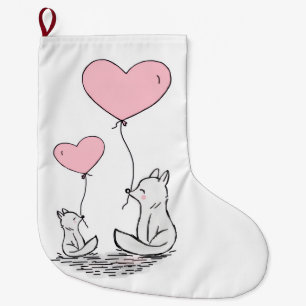 Christmas Stocking, Foxy Pink Hearts Love Large Christmas Stocking