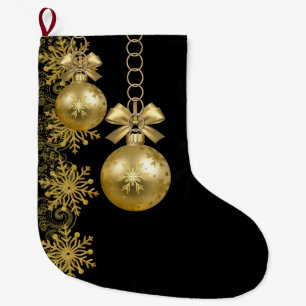 Christmas Stocking, Gold Balls Large Christmas Stocking