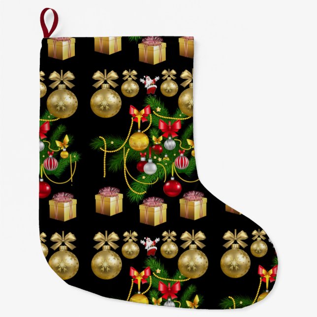 Christmas Stocking, Gold Balls Large Christmas Stocking (Front)