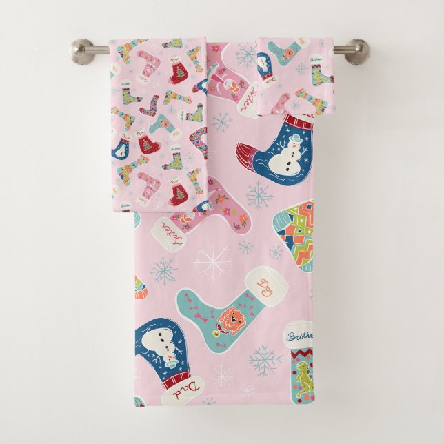 Christmas Stocking Holiday Colourful Towel Set (Insitu)