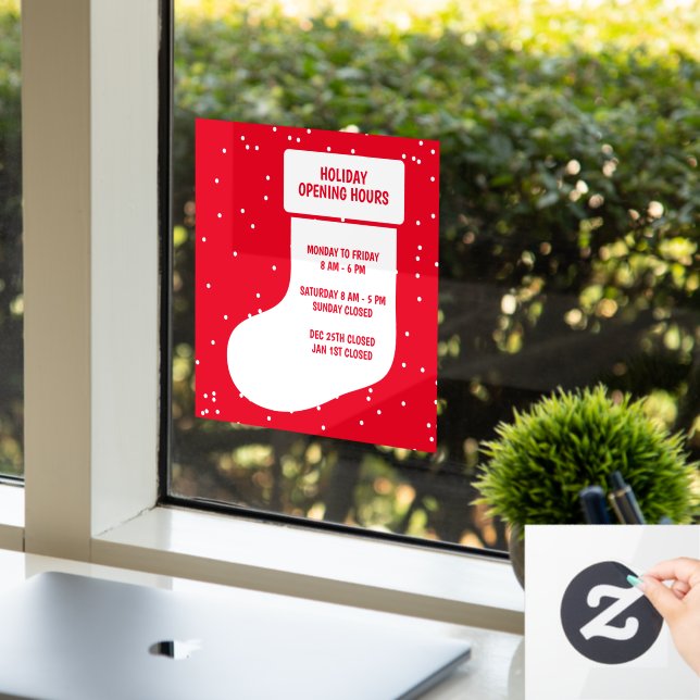 Christmas stocking Holiday opening hours store Window Cling (Office)