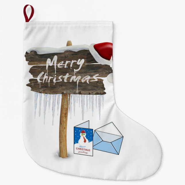 Christmas Stocking, Merry Christmas Large Christmas Stocking (Front)