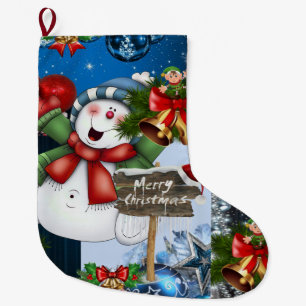 Christmas Stocking, Merry Christmas Snowman Large Christmas Stocking