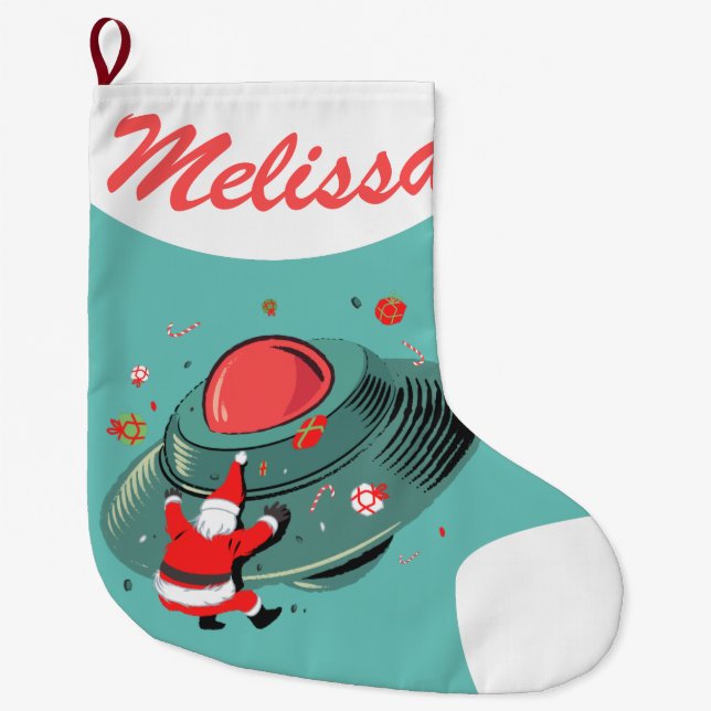 Christmas Stocking Personal Name UFO Alien Area 51 (Front)