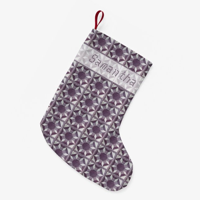 Christmas Stocking - Purple Quilt pattern and Name (Front (Hanging))