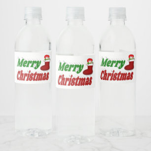Christmas Stocking red green typography Water Bottle Label