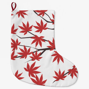 Christmas Stocking, Red Leaves Large Christmas Stocking