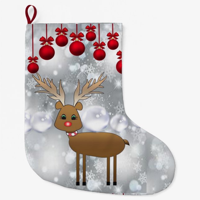 Christmas Stocking, Reindeer Large Christmas Stocking (Front)
