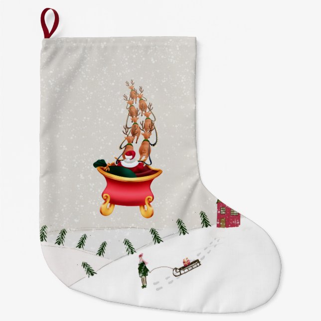 Christmas Stocking, Santa Claus Vintage  Large Christmas Stocking (Front)