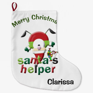 Christmas Stocking,  Santa Elf  Large Christmas Stocking