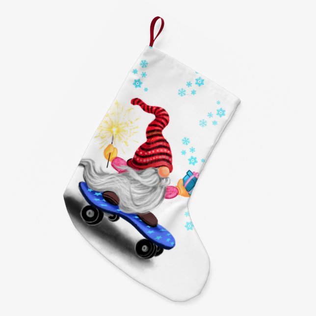 Christmas Stocking Skater Gnome with Gift (Front (Hanging))