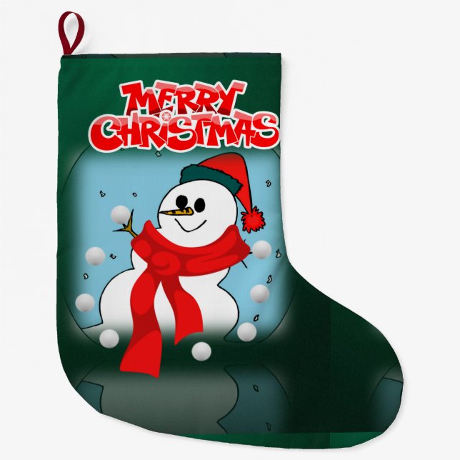 Christmas Stocking, Snowman Large Christmas Stocking (Front)