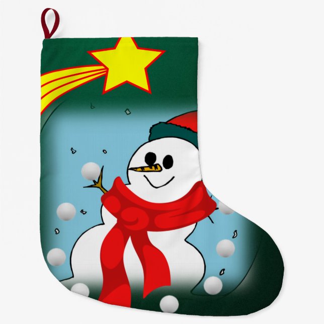 Christmas Stocking, Snowman Large Christmas Stocking (Front)