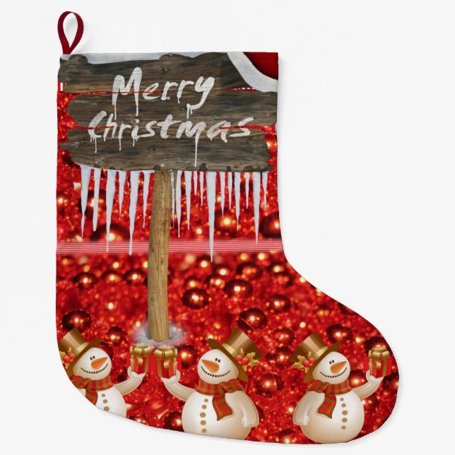 Christmas Stocking, Snowman Large Christmas Stocking (Front)