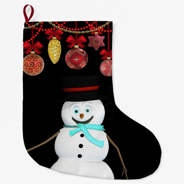 Christmas Stocking, Snowman Large Christmas Stocking (Front)