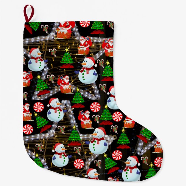 Christmas Stocking, Snowman Large Christmas Stocking (Front)