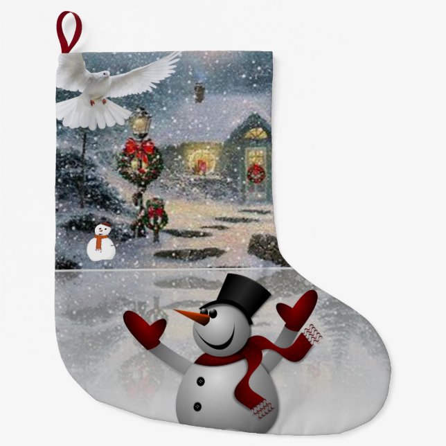 Christmas Stocking, Snowman Large Christmas Stocking (Front)