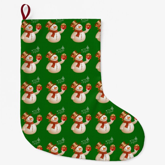 Christmas Stocking, Snowman Large Christmas Stocking (Front)
