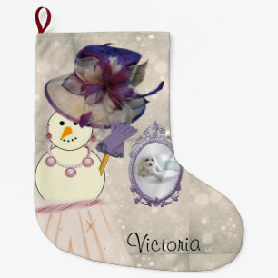 Christmas Stocking, Snowman Vintage Large Christmas Stocking