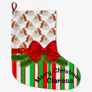 Christmas Stocking,  Stripe Vintage Santa Claus Large Christmas Stocking