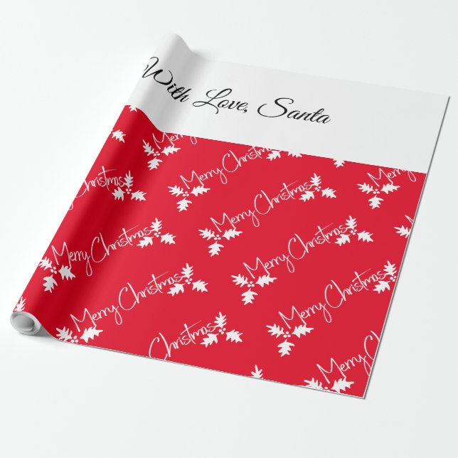 Christmas Stocking Style Modern Red Add Name Wrapping Paper (Unrolled)