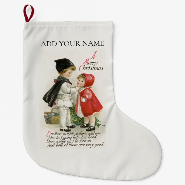 CHRISTMAS STOCKING : VINTAGE GIRL + BOY (Front)