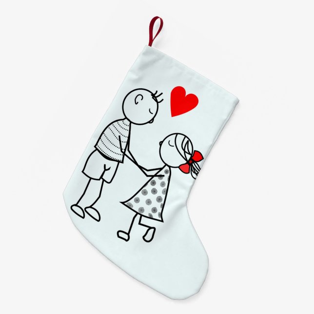Christmas Stocking with Cute Couple - Your Colours (Front (Hanging))