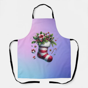 Christmas Stocking with Gifts and Candy Canes Apron