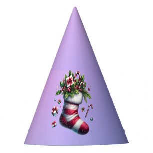 Christmas Stocking with Gifts and Candy Canes Party Hat