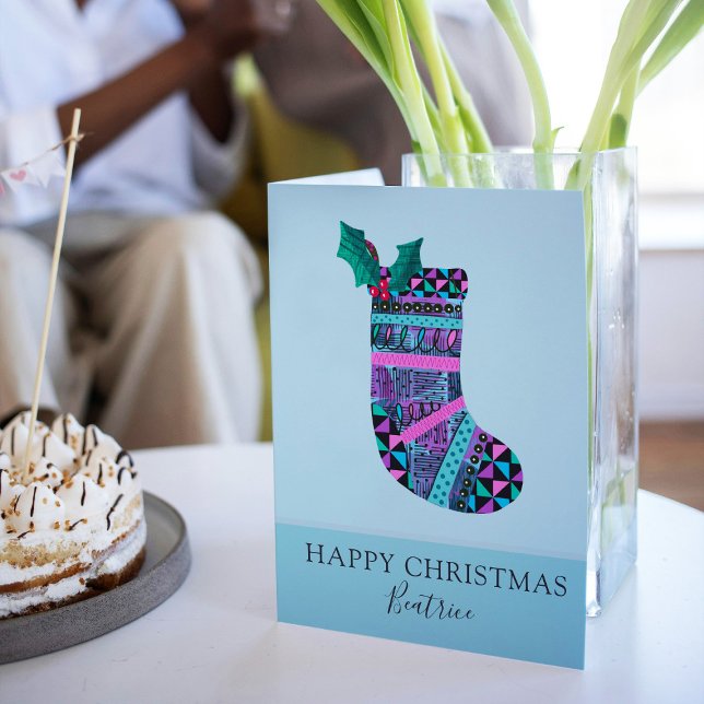 Christmas Stocking with Monogram Abstract Pattern  Card (Creator Uploaded)