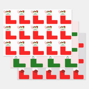 Christmas Stocking Wrapping Paper 3 Flat Sheets