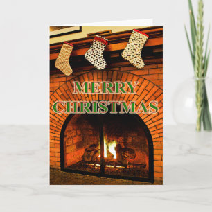 christmas stockings and fireplace card