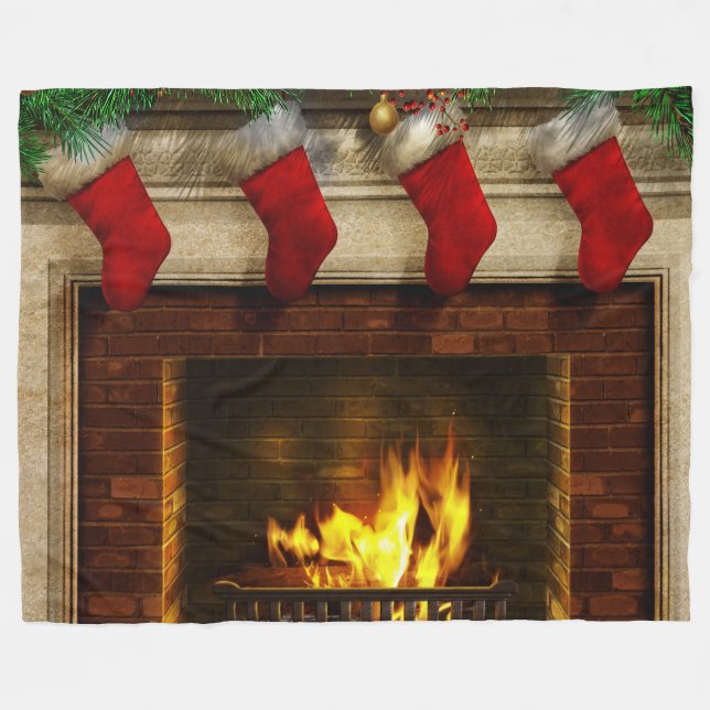 Christmas Stockings and Fireplace Fleece Blanket (Front (Horizontal))