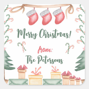 Christmas Stockings Candy Canes Gift Square Sticker