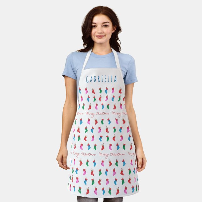 Christmas Stockings Colourful Festive Pattern  Apron (Worn)